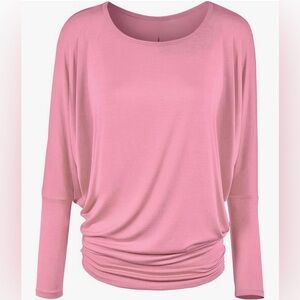 Flowy and Comfort Draped Long Sleeve Batwing Dolman -pink